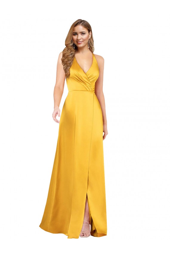 Long Sleeveless Silky Satin A-Line Prom Dress Canada Online