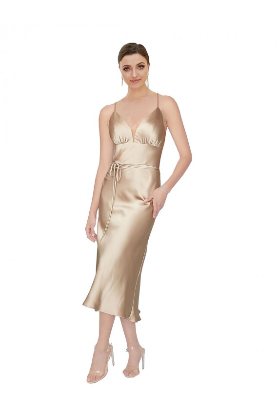 Midi Length Sleeveless Silky Satin A-Line Prom Dress Canada Online