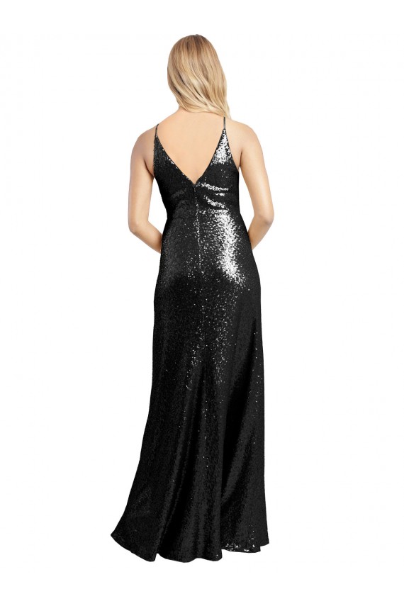 Long Sleeveless Sequin Black A-Line Prom Dress Canada Online