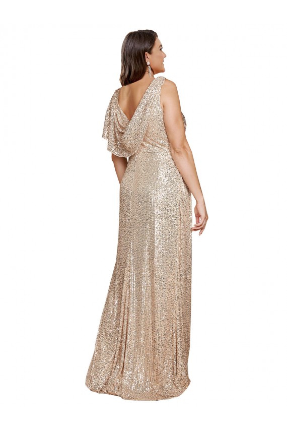 Long Sleeveless Sequin Gold A-Line Black Tie Plus Size Prom Dress Canada Online