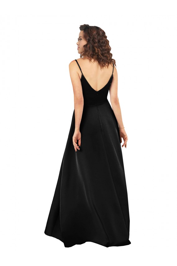 Long Sleeveless Silky Satin Black A-Line High Low Prom Dress Canada Online