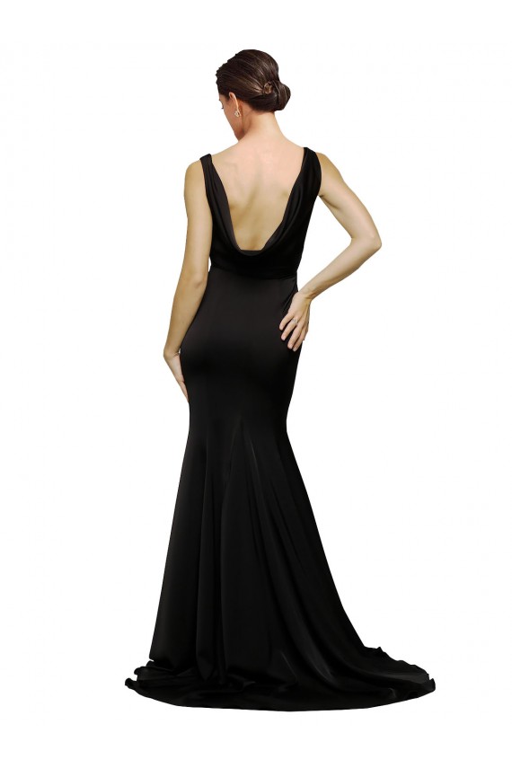 Sweep Train Sleeveless Silky Satin Black A-Line Prom Dress Canada Online