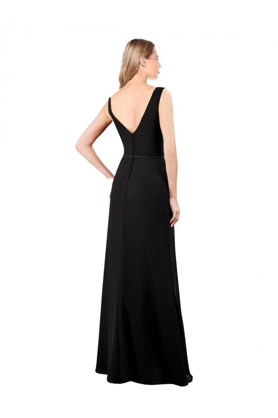 Long Sleeveless Soft Chiffon Black V-Neck A-Line Prom Dress Canada Online