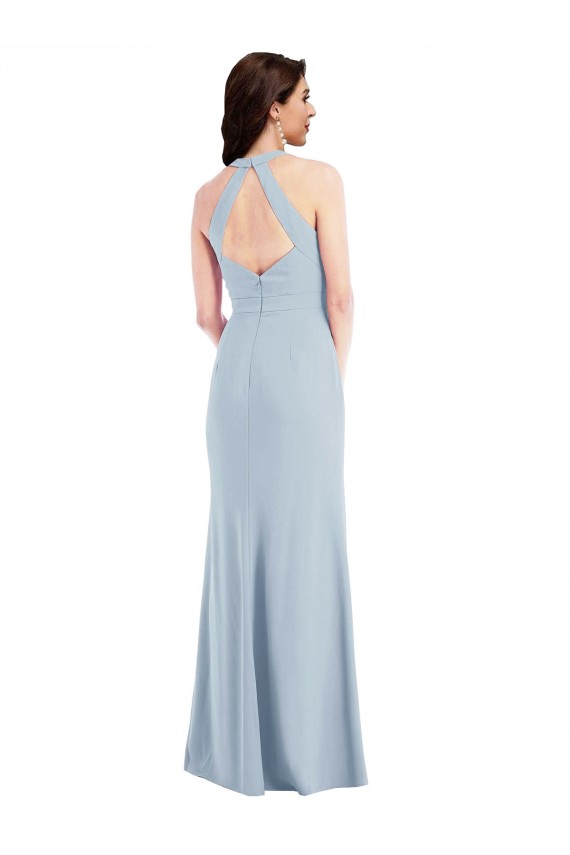 Long Sleeveless Stretch Crepe Light Sky Blue Halter Neck A-Line Prom Dress Canada Online