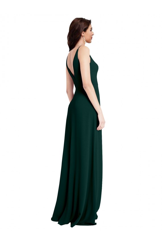 Long Sleeveless Stretch Crepe Midnight Green A-Line V-Back Prom Dress Canada Online
