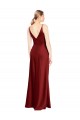 Long Sleeveless Stretch Satin Burgundy A-Line V-Back Prom Dress Canada Online