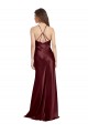 Long Sleeveless Stretch Satin Burgundy Gold A-Line Prom Dress Canada Online