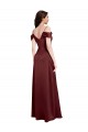 Long Sleeveless Stretch Satin Burgundy Gold A-Line Off the Shoulder Prom Dress Canada Online