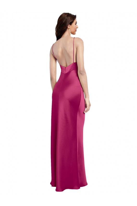 Long Sleeveless Stretch Satin Fuchsia A-Line Low Back Prom Dress Canada Online