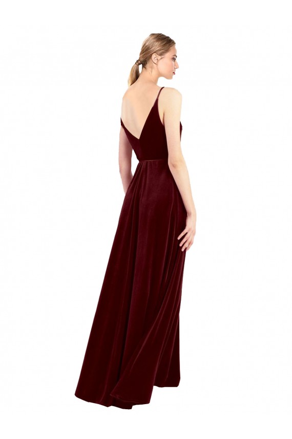 Long Sleeveless Stretch Velvet Burgundy A-Line Prom Dress Canada Online