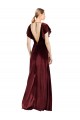 Long Flutter Sleeves Stretch Velvet Burgundy A-Line V-Back Prom Dress Canada Online