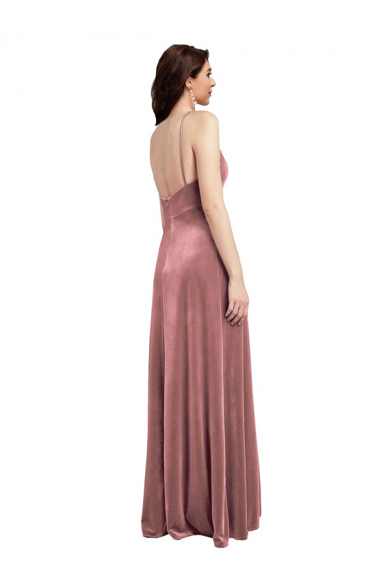 Long Sleeveless Stretch Velvet Cinnamon Rose A-Line Low Back Prom Dress Canada Online