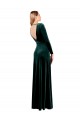 Long Long Sleeves Stretch Velvet Dark Green A-Line Black Tie Prom Dress Canada Online