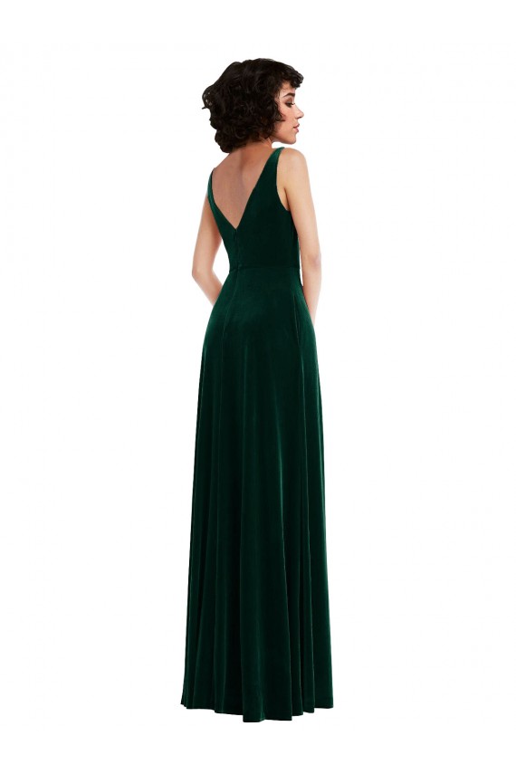 Long Sleeveless Stretch Velvet Dark Green V-Neck V-Neck Prom Dress Canada Online