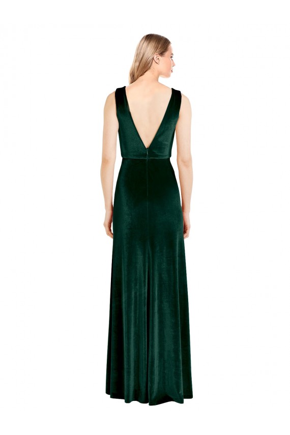 Long Sleeveless Stretch Velvet Dark Green A-Line Prom Dress Canada Online