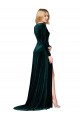Sweep Train Long Sleeves Stretch Velvet Dark Green A-Line Black Tie Prom Dress Canada Online