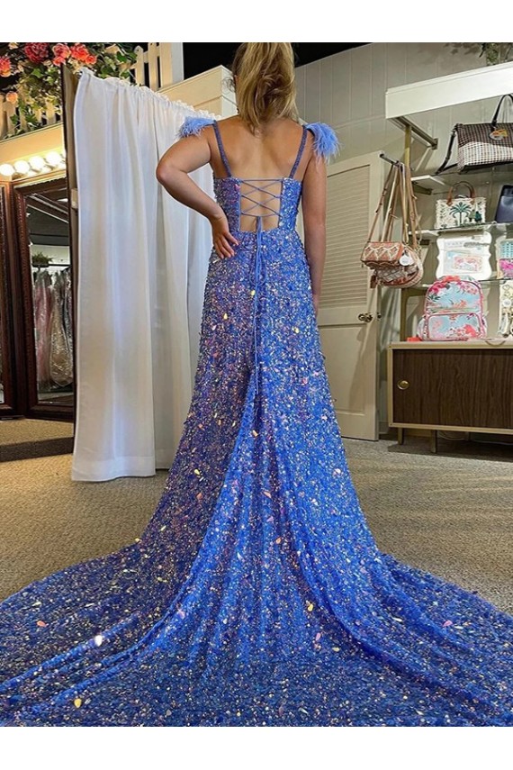 Court Train Sleeveless Velvet Sequin V-Neck A-Line Prom Dress Canada Online