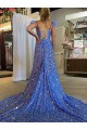 Court Train Sleeveless Velvet Sequin V-Neck A-Line Prom Dress Canada Online