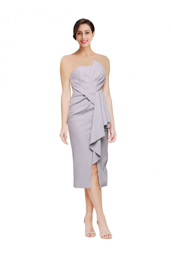 Cocktail Length Sleeveless Stretch Crepe Arctic Lilac Sheath High Low Prom Dress Canada Online
