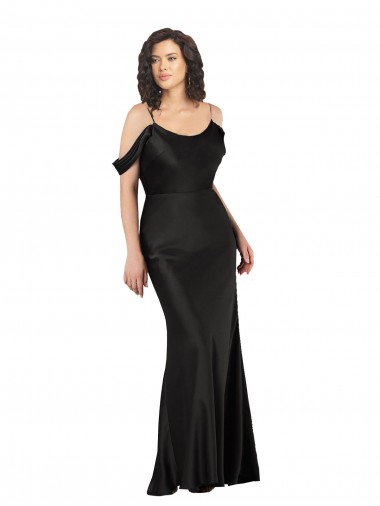 Long Sleeveless Silky Satin Black Off the Shoulder A-Line Prom Dress Canada Online