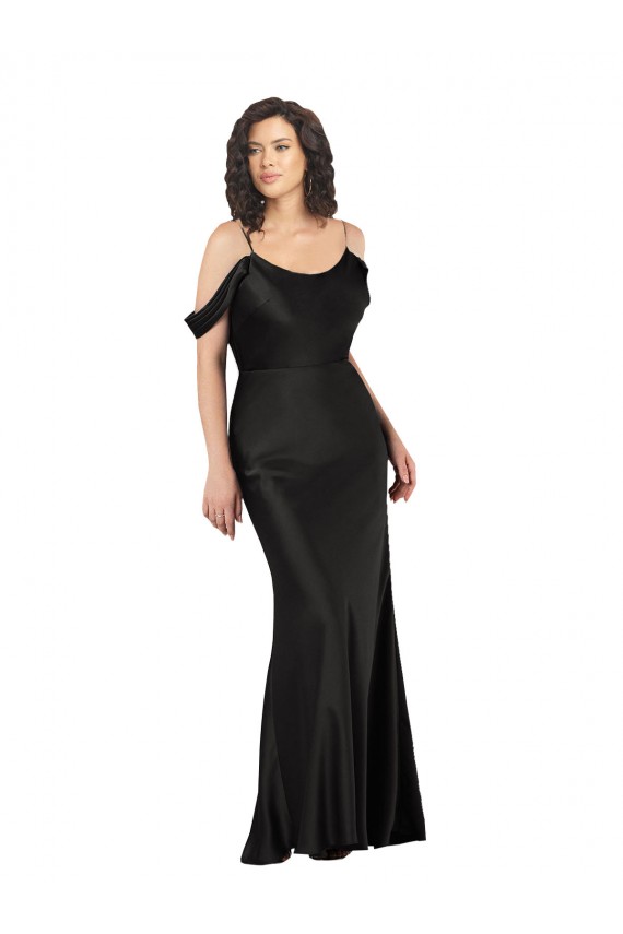 Long Sleeveless Silky Satin Black Off the Shoulder A-Line Prom Dress Canada Online