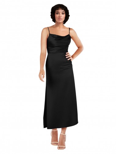 Tea Length Sleeveless Silky Satin Black A-Line Prom Dress Canada Online