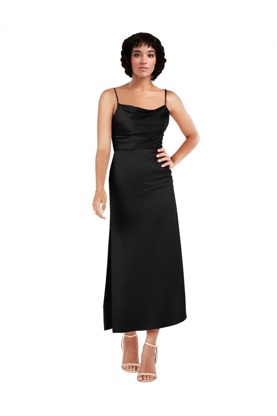 Tea Length Sleeveless Silky Satin Black A-Line Prom Dress Canada Online