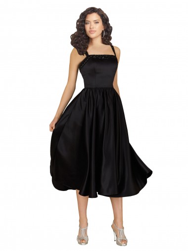 Knee Length Sleeveless Satin Black A-Line Prom Dress Canada Online