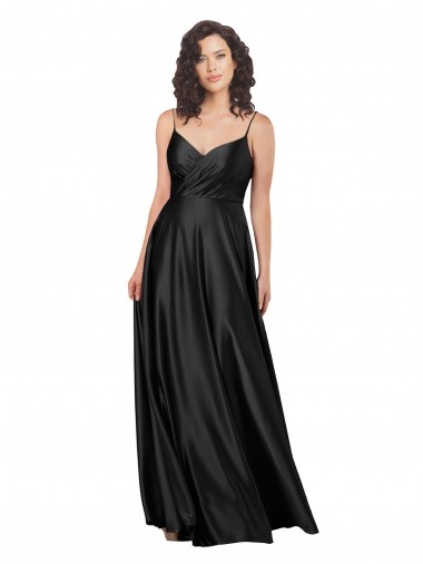 Long Sleeveless Silk like Satin Black A-Line Low Back Prom Dress Canada Online