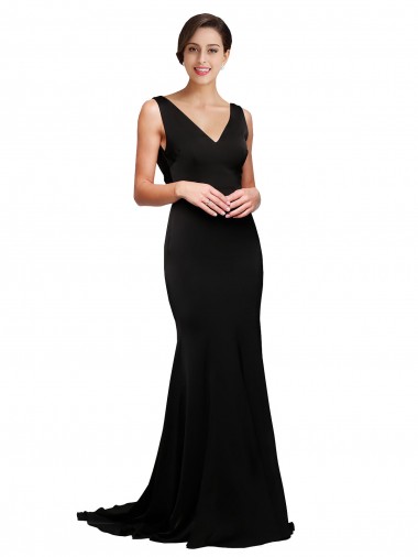 Sweep Train Sleeveless Silky Satin Black A-Line Prom Dress Canada Online
