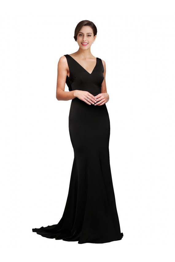 Sweep Train Sleeveless Silky Satin Black A-Line Prom Dress Canada Online