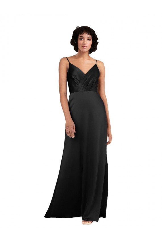Long Sleeveless Silky Satin Black Column Prom Dress Canada Online