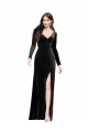 Long Long Sleeves Stretch Velvet Black Column Prom Dress Canada Online