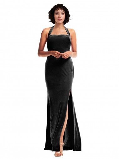 Long Sleeveless Stretch Velvet Black Mermaid Prom Dress Canada Online