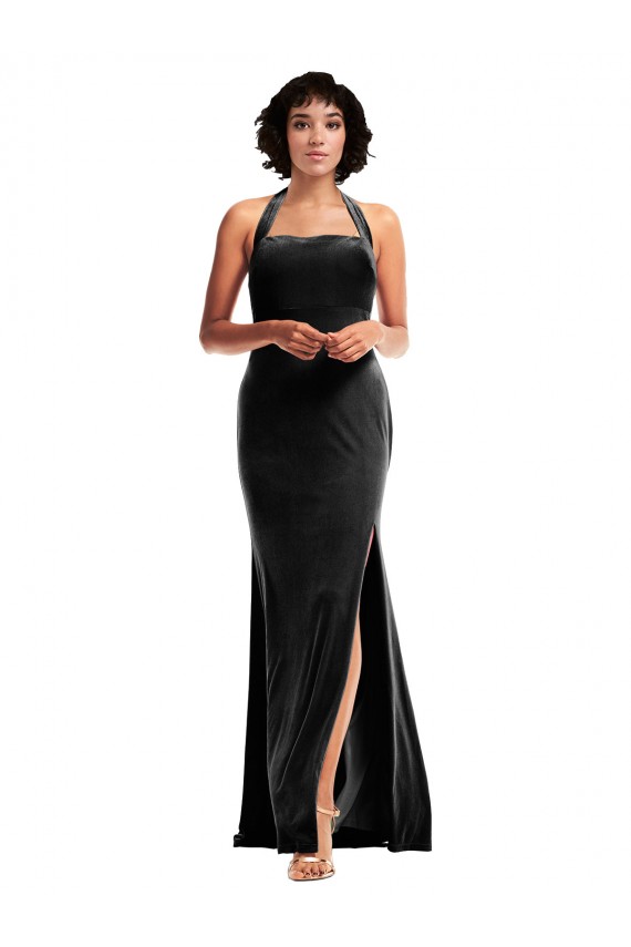 Long Sleeveless Stretch Velvet Black Mermaid Prom Dress Canada Online