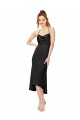Midi Length Sleeveless Silky Satin Black Sheath High Low Prom Dress Canada Online