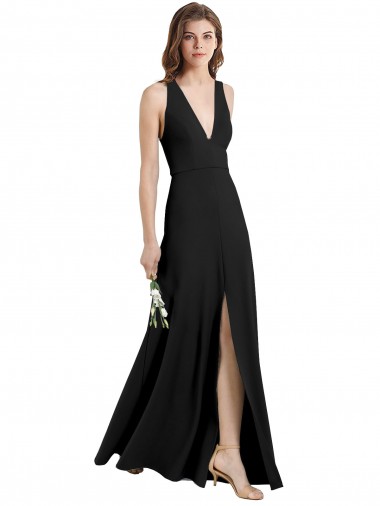 Long Sleeveless Stretch Crepe Black Halter Neck Sheath Prom Dress Canada Online