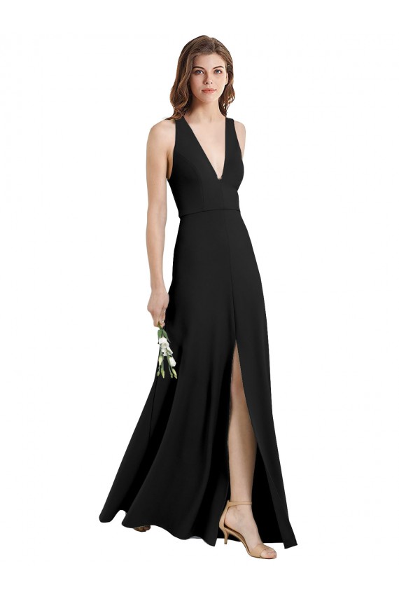 Long Sleeveless Stretch Crepe Black Halter Neck Sheath Prom Dress Canada Online