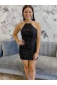 Short Sleeveless Velvet Sequin Black Sheath Prom Dress Canada Online