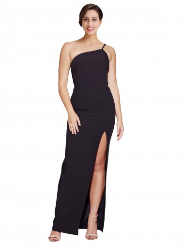 Long Sleeveless Stretch Crepe Black Sheath One Shoulder Prom Dress Canada Online