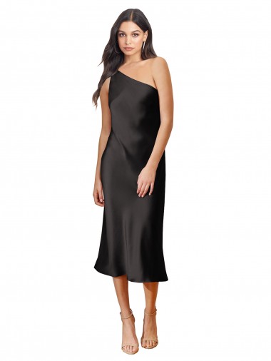 Midi Length Sleeveless Stretch Satin Black Sheath Black Tie Prom Dress Canada Online