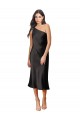 Midi Length Sleeveless Stretch Satin Black Sheath Black Tie Prom Dress Canada Online