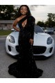 Sweep Train Long Sleeves Velvet Sequin Black One Shoulder Sheath Prom Dress Canada Online