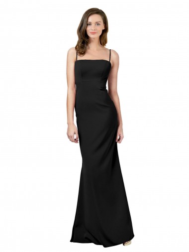 Long Sleeveless Stretch Crepe Black Spaghetti Straps Sheath Prom Dress Canada Online