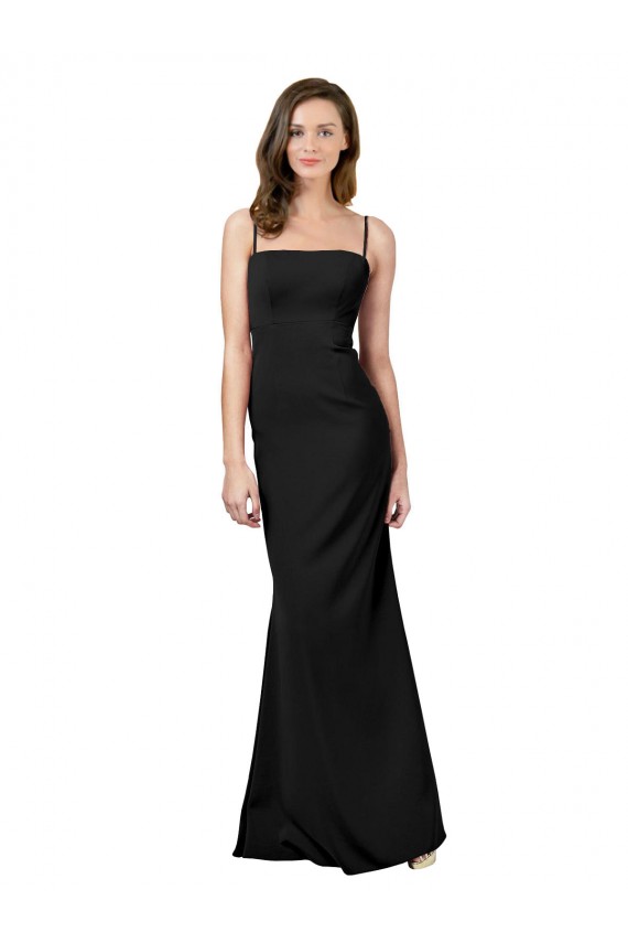 Long Sleeveless Stretch Crepe Black Spaghetti Straps Sheath Prom Dress Canada Online
