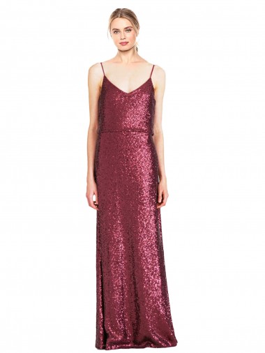 Long Sleeveless Sequin Burgundy A-Line Prom Dress Canada Online