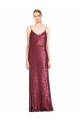 Long Sleeveless Sequin Burgundy A-Line Prom Dress Canada Online