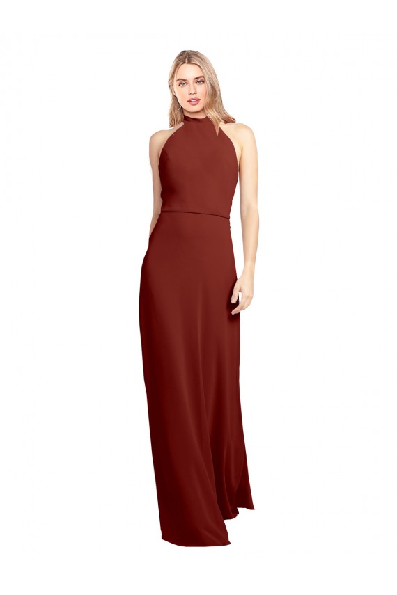 Long Sleeveless Soft Chiffon Burgundy A-Line Open Back Prom Dress Canada Online