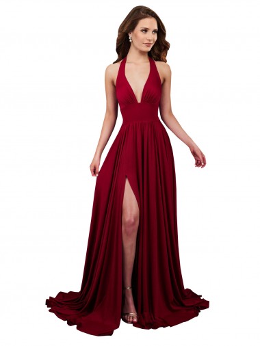 Long Sleeveless Spandex Burgundy A-Line Black Tie Prom Dress Canada Online