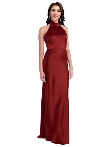 Long Sleeveless Stretch Satin Burgundy A-Line Black Tie Prom Dress Canada Online